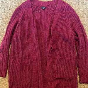American Eagle Outfitters Red Chunky Knit Cardigan Sweater